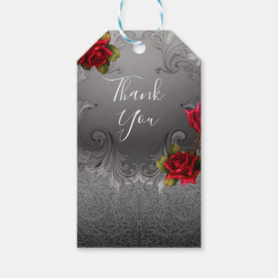 Silber Verzierte Antike Fancy Rote Rosen Hochzeit Geschenkanhänger