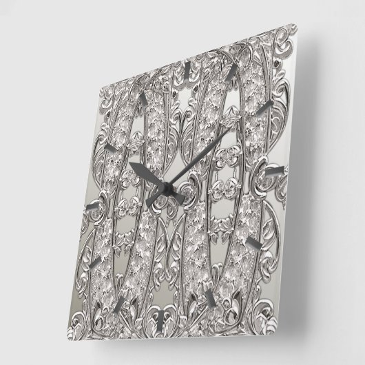 Silber Verzierte moderne Wandklemme Quadratische Wanduhr (Winkel)