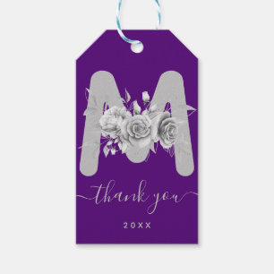 Silber Vielen Dank Floral Watercolor Monogramm Geschenkanhänger