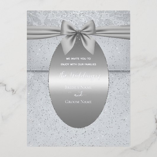 Silber Vintag mit Bow Wedding Einladung (Vorderseite)