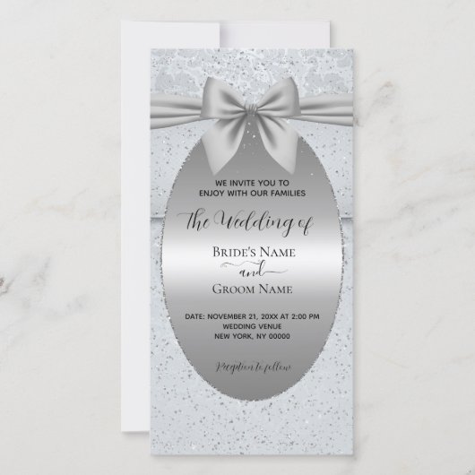 Silber Vintag mit Bow Wedding Einladung (Vorderseite)