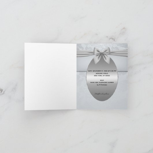 Silber Vintag mit Bow Wedding Einladung (Innenseite)
