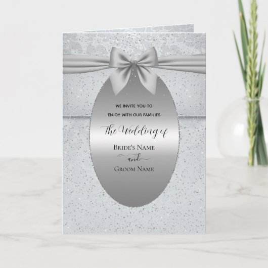 Silber Vintag mit Bow Wedding Einladung (Vorderseite)