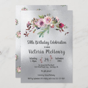 Silber Wasserfarbene Rose Frost Geburt Einladung