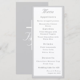 Silber & Weiß Die elegante katholische Hochzeit Menükarte