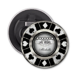 Silber, Weiß, Schwarzer Poker Chip - Individualisi Flaschenöffner