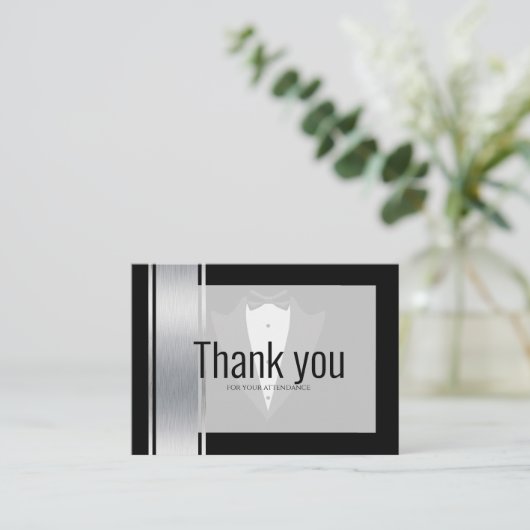 Silber, Weiß und Schwarz Streifen tuxedo bachelor Platzkarte (Stehend Vorderseite)