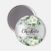 Silber-weiße Flora, elegante Monogramm-Bezeichnung Magnet (Vorderseite/Rückseite)