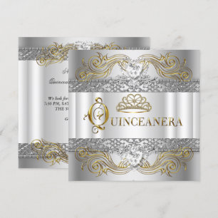 Silber Weiße Goldene Quinceanera-Geburtstagsfeier Einladung