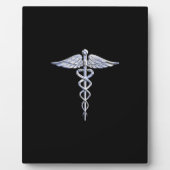 Silber wie Caduceus Medical Symbol auf schwarzer D Fotoplatte (Vorderseite)