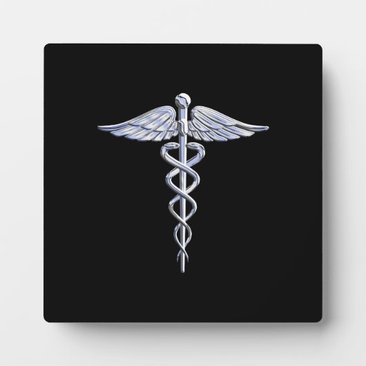 Silber wie Caduceus Medical Symbol auf schwarzer D Fotoplatte (Vorderseite)