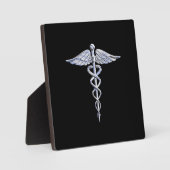 Silber wie Caduceus Medical Symbol auf schwarzer D Fotoplatte (Vorderseite)