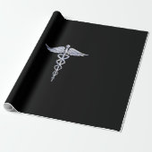 Silber wie Caduceus Medical Symbol auf schwarzer D Geschenkpapier (Ungerollt)