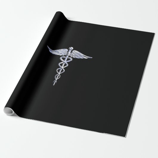 Silber wie Caduceus Medical Symbol auf schwarzer D Geschenkpapier (Ungerollt)