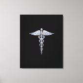 Silber wie Caduceus Medical Symbol auf schwarzer D Leinwanddruck (Vorderseite)