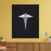 Silber wie Caduceus Medical Symbol auf schwarzer D Leinwanddruck (Insitu (Wohnzimmer))