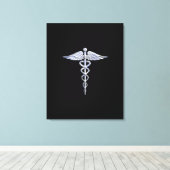 Silber wie Caduceus Medical Symbol auf schwarzer D Leinwanddruck (Insitu (Holzboden))