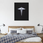 Silber wie Caduceus Medical Symbol auf schwarzer D Leinwanddruck (Insitu (Schlafzimmer))