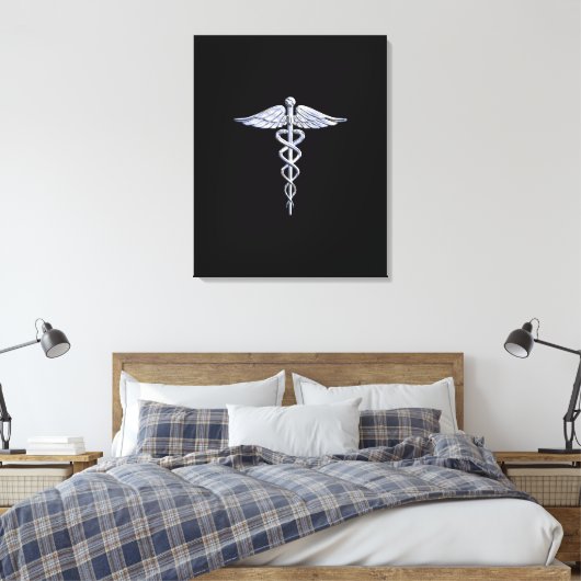 Silber wie Caduceus Medical Symbol auf schwarzer D Leinwanddruck (Insitu (Schlafzimmer))
