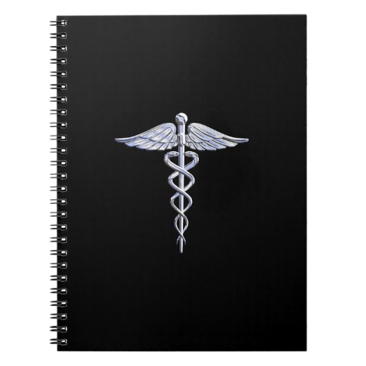 Silber wie Caduceus Medical Symbol auf schwarzer D Notizblock (Vorderseite)