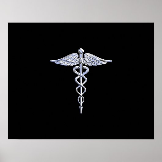 Silber wie Caduceus Medical Symbol auf schwarzer D Poster (Vorne)