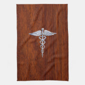 Silber wie Caduceus Medical Symbol Mahogany Print Geschirrtuch (Vertikal)