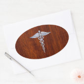 Silber wie Caduceus Medical Symbol Mahogany Print Ovaler Aufkleber (Umschlag)