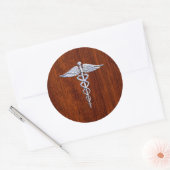 Silber wie Caduceus Medical Symbol Mahogany Print Runder Aufkleber (Umschlag)