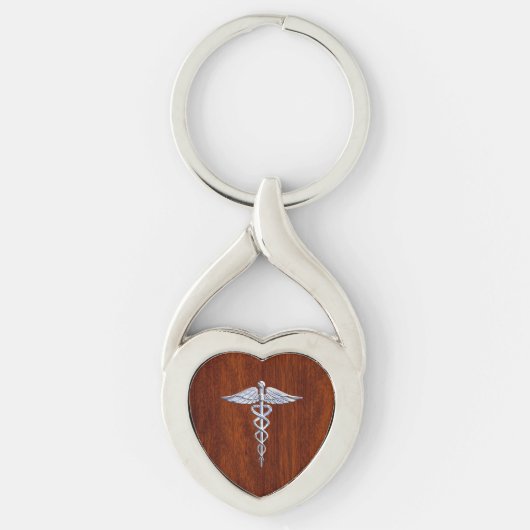 Silber wie Caduceus Medical Symbol Mahogany Print Schlüsselanhänger (Vorderseite)
