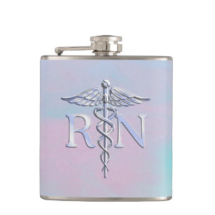 Silber wie RN Caduceus Medical Mother Pearl Flachmann