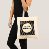 Silber Zickzack Glitzer Sweet 16 Tote Bag Tragetasche (Vorderseite (Produkt))