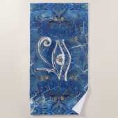 Silberägyptisches Auge des Horus auf blauem Marmor Strandtuch (Vorderseite)