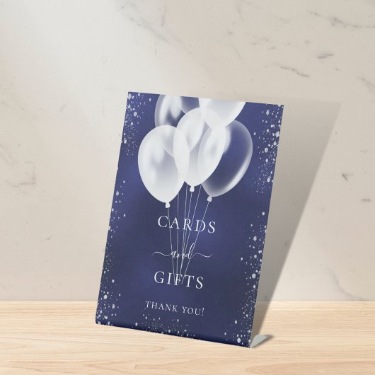 Silberballons für Navy-Glitzer Sockelschild