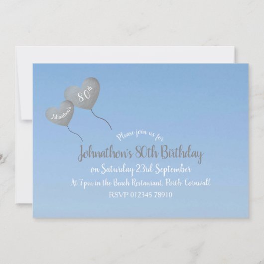 Silberballons in einem blauen Himmel 80. Geburtsta Einladung (Rückseite)
