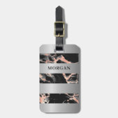 Silberbanden, Schwarz-Rose-Gold-Marmor, Name Gepäckanhänger (Vorderseite vertikal)