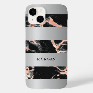 Silberbänder, Schwarz & Roségoldmarmor, Name Case-Mate iPhone 14 Hülle