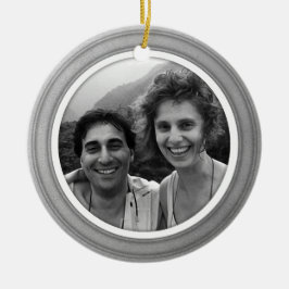 Silberbesen mit weißem Kies-Foto Keramik Ornament