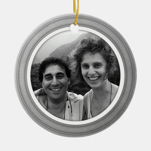 Silberbesen mit weißem Kies-Foto Keramik Ornament (Vorne)