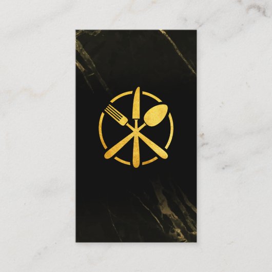 Silberbesteck Gold Logo | Schwarzer Marmor Visitenkarte (Vorderseite)