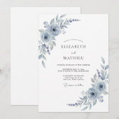 Silberblaue Aquarell-Blumenhochzeit Einladung (Vorne/Hinten)