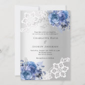 Silberblaue Blumen Hochzeit Einladung (Vorderseite)