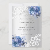 Silberblaue Blumen Hochzeit Einladung (Vorderseite)