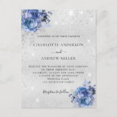 Silberblaue Blumen Hochzeit Einladungspostkarte (Vorderseite)