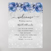 Silberblaue Blumen Hochzeitsprogramm Poster (Vorne)