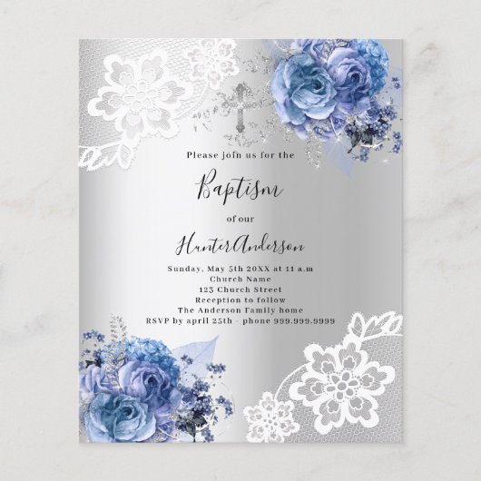 Silberblaue Blumen locken Taufen (Vorderseite)