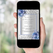Silberblaue Blumen Luxus Hochzeitsempfang Einladung