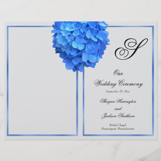 Silberblaue Blumen-Monogramm-Hochzeitsprogrammabde (Vorderseite)