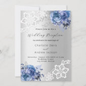 Silberblaue Blumen verleihen Hochzeitsempfang Einladung (Vorderseite)