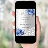 Silberblaue Blumen verleihen Luxus-Hochzeit Einladung