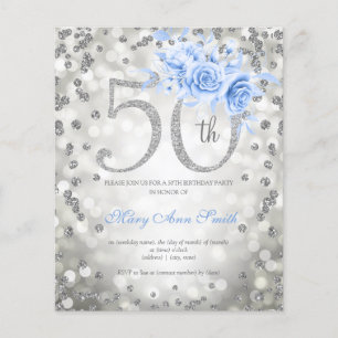 Silberblaue Blumen zum 50. Geburtstag mit Lichter- Flyer